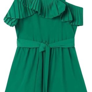 Mayoral from St. Bernard: Green Off-Shoulder Pleated romper